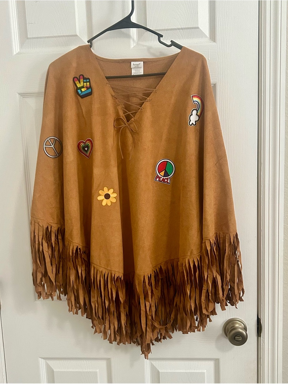 Spirit Camel Suede-Look Fringe Poncho